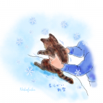 雪で拭かれる猫